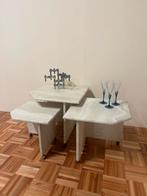 Vintage travertin bijzettafels op wieltjes marmer salontafel, Ophalen, Minder dan 55 cm, Gebruikt, Vierkant