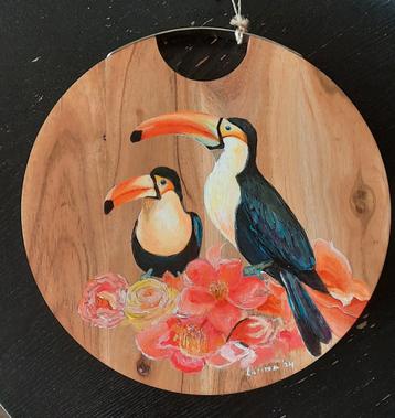Houten borden 35cm doorsnede, hert,toekan,schaap,bloezem   w beschikbaar voor biedingen