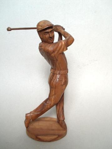 Golfer in full swing -  teakhout - 33 cm  beschikbaar voor biedingen