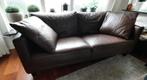 Montel 2,5-zits bank bruin leder met veren kussens, Ophalen, Gebruikt, Tweepersoons, Rechte bank