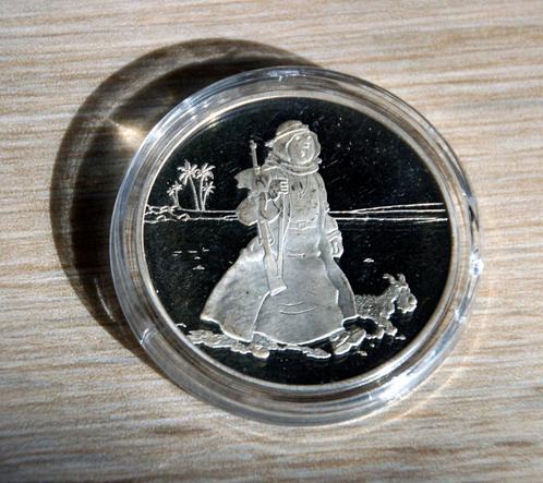 Kuifje zilveren munt Hergé Tintin monnaie Paris Zwarte goud, Verzamelen, Stripfiguren, Zo goed als nieuw, Beeldje of Figuurtje