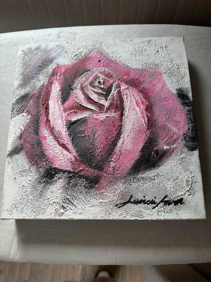 Abstract Schilderij: Rood, Roze & Grijs, Antiek en Kunst, Kunst | Schilderijen | Klassiek, Ophalen