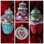 5 kleurrijke kerst ornamenten taart cupcake en hartje, Ophalen of Verzenden, Zo goed als nieuw