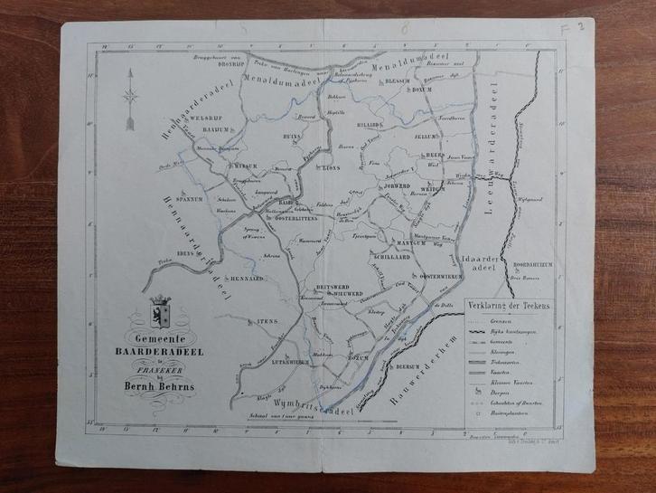 8 / Gemeente Baarderadeel Friesland Litho van Behrns 1861, Antiek en Kunst, Kunst | Litho's en Zeefdrukken, Ophalen of Verzenden