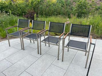 4 tuinstoelen teakhout / rvs frame van merk four seasons beschikbaar voor biedingen