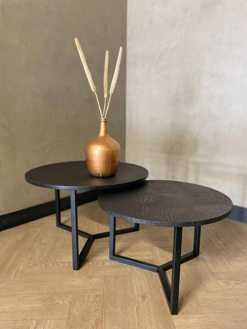 Zwart salontafel set | eiken en crocostructuur, Huis en Inrichting, Tafels | Salontafels, Nieuw, Minder dan 50 cm, 50 tot 100 cm