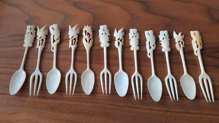 Benen vintage lepeltjes en vorkjes Indonesië, Antiek en Kunst, Antiek | Bestek, Ophalen of Verzenden