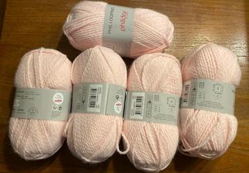 Phildar looping zachtroze wol, 5 bollen van 100 gram, nlf 6 beschikbaar voor biedingen