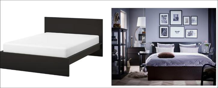 IKEA Bed Malm, Huis en Inrichting, Slaapkamer | Bedden, Zo goed als nieuw, Tweepersoons, 180 cm, 210 cm, Overige materialen, Zwart