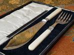 Mooi oud Engels silverplate viscouvert in een etui 31,4 cm., Antiek en Kunst, Antiek | Bestek, Ophalen of Verzenden