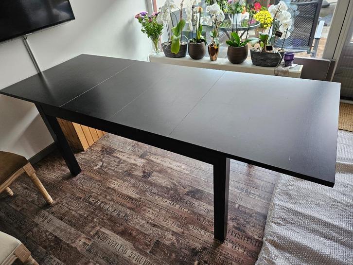 Uitschuifbare eettafel zwart, Huis en Inrichting, Tafels | Eettafels, Gebruikt, 50 tot 100 cm, 200 cm of meer, Vijf personen of meer