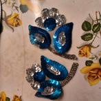 Vintage applicaties,bloemen, met pailletten, blauw,zilver, Ophalen of Verzenden