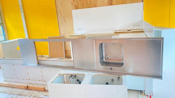 RVS Horeca Aanrechtblad 3.80m - Meesterkeukens, Huis en Inrichting, Keuken | Keukenelementen, Gebruikt, Minder dan 100 cm, 200 cm of meer