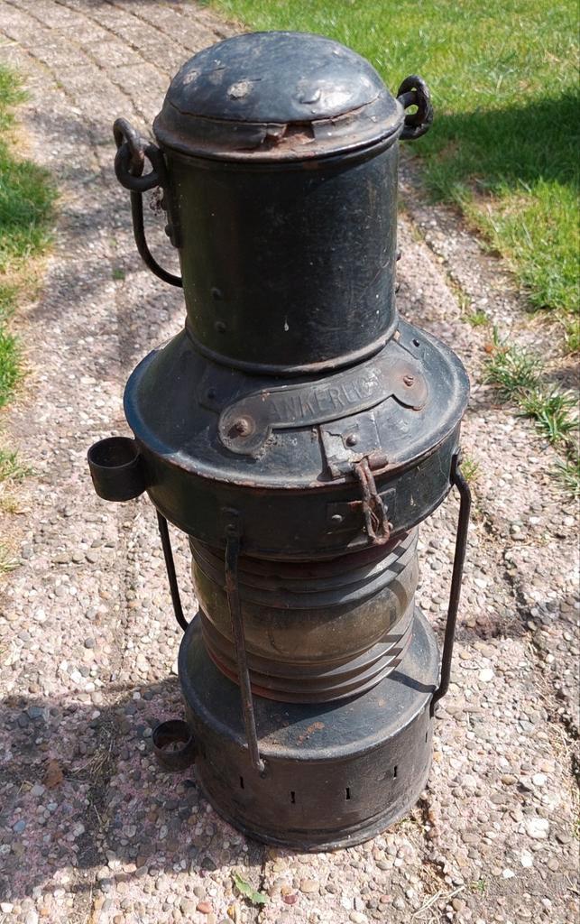 Antiek ankerlicht met originele olie-binnenlamp, Verzamelen, Scheepvaart, Gebruikt, Motorboot of Zeilboot, Ophalen of Verzenden