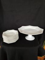 gebakset 12 gebaksbordjes wit keramiek 8 kantig met schaal, Keramiek, Overige typen, Ophalen of Verzenden, Zo goed als nieuw