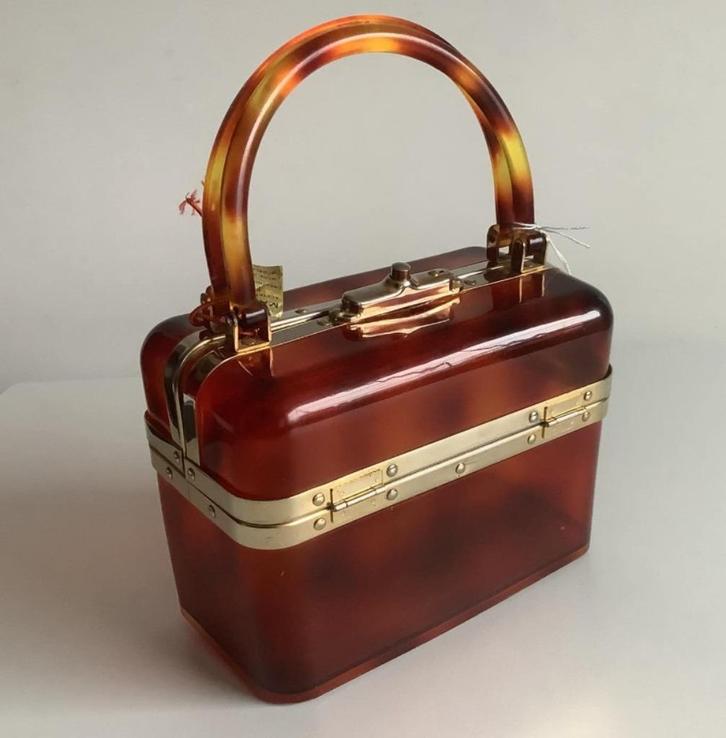 vintage lucite tasje Maddox, Sieraden, Tassen en Uiterlijk, Tassen | Damestassen, Zo goed als nieuw, Handtas, Bruin, Ophalen of Verzenden