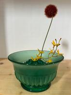 Vintage groene glazen bloemenschikkom met frog Art deco, Antiek en Kunst, Kunst | Designobjecten, Ophalen of Verzenden