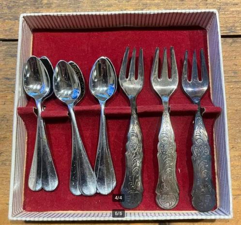 set van 6 bijzondere zilveren vorkjes + 9 lepeltjes, Antiek en Kunst, Antiek | Goud en Zilver, Zilver, Ophalen of Verzenden