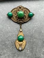 Prachtige vintage kostuum jewelry broche jade?, Ophalen of Verzenden, Zo goed als nieuw, Goud, Overige materialen