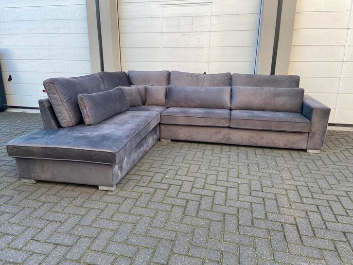 XL Velvet Hoekbank Zwart - Gratis Bezorging - ZGAN, Huis en Inrichting, Banken | Complete zithoeken, Zo goed als nieuw, Stof, Ophalen of Verzenden