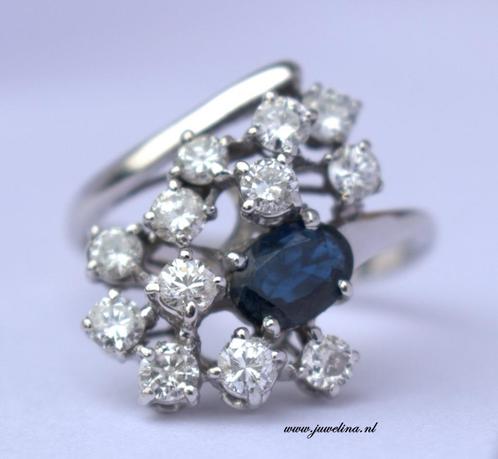 18 kt gouden ring 1 ct diamanten briljant saffier, Sieraden, Tassen en Uiterlijk, Ringen, Zo goed als nieuw, Dame, 17 tot 18, Goud