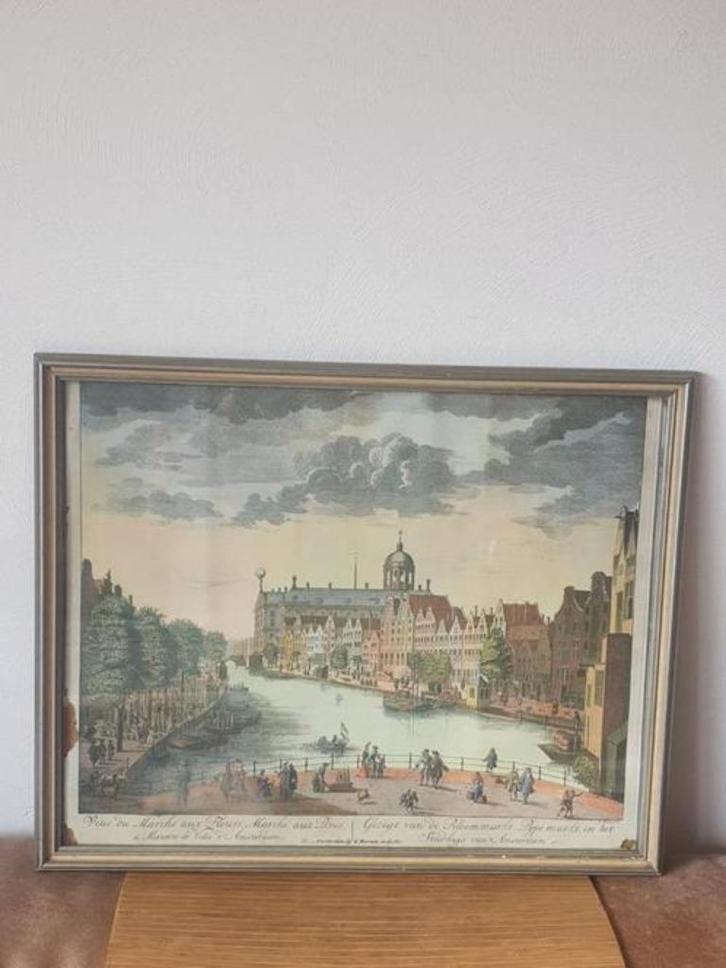 Gezicht op de Bloemmarkt en Pijpemarkt te Amsterdam,, Antiek en Kunst, Kunst | Etsen en Gravures, Ophalen