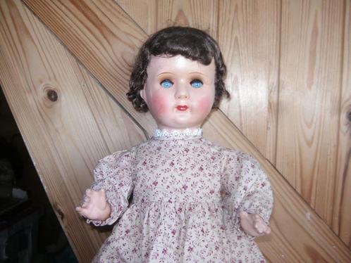 Hans Volk pop origineel mohair haar bruin blauw knipperogen, Antiek en Kunst, Curiosa en Brocante, Verzenden