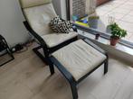 IKEA POÄNG fauteuil – lage rugleuning, leer + voetensteun, Ophalen, Gebruikt, Leer