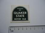 sticker oud AFGEVULD MET QUAKER STATE oil motorolie auto mo, Verzamelen, Verzenden, Zo goed als nieuw, Bedrijf of Vereniging