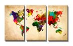 Nieuw * 3 Luik van Canvas * Wereldkaart Colors 90x160cm, Ophalen of Verzenden