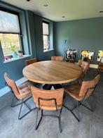 Tafel met stoelen - Eikenhout, Rond, Huis en Inrichting, Tafels | Eettafels, 100 tot 150 cm, Ophalen of Verzenden, Zo goed als nieuw