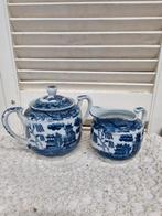 Antiek Blauw Wit Theeservies - Suikerpot & Melkkan, Ophalen of Verzenden