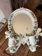 Porseleinen spiegeltje met engelen antiek, Antiek en Kunst, Ophalen of Verzenden