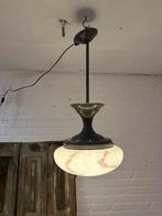 Art deco hanglamp, antieke lamp glazen kap, Ophalen