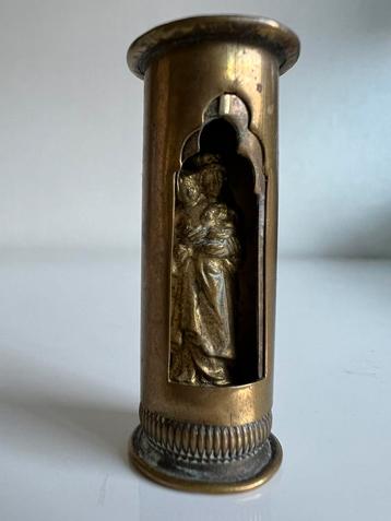 Antiek Messing Zak Reis Pelgrimsschrijn Jezus Maria ca 1900 beschikbaar voor biedingen