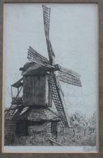 Originele Ets by D. HARTING:  Molen met beschrijving., Antiek en Kunst, Ophalen