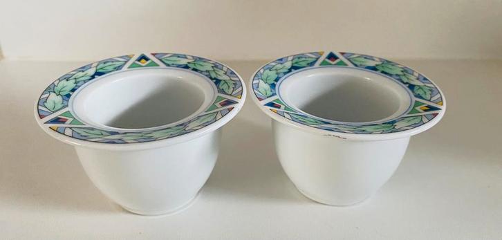 2 Eierdopjes met groen bewerkte rand van Arzberg., Huis en Inrichting, Keuken | Servies, Zo goed als nieuw, Overige typen, Overige stijlen