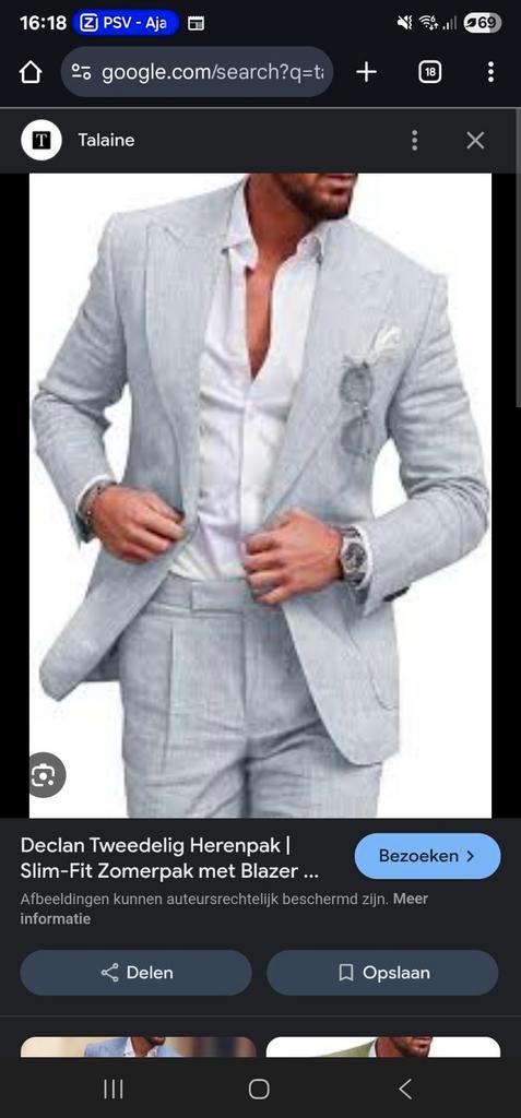 Tweedelig Slim-Fit zomerpak, Kleding | Heren, Kostuums en Colberts, Nieuw, Maat 46 (S) of kleiner, Blauw, Ophalen of Verzenden