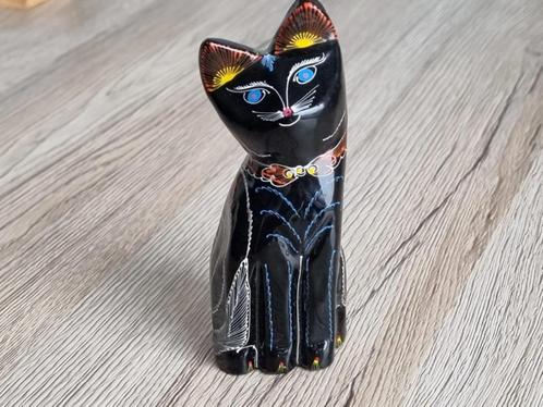 Prachtig Vintage Houten Katje Poesje met bloemetjes Handmade, Verzamelen, Beelden en Beeldjes, Gebruikt, Dier, Verzenden