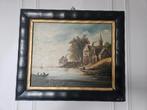 Schilderij: Dorp aan het Meer - 40x34 cm, Antiek en Kunst, Ophalen of Verzenden