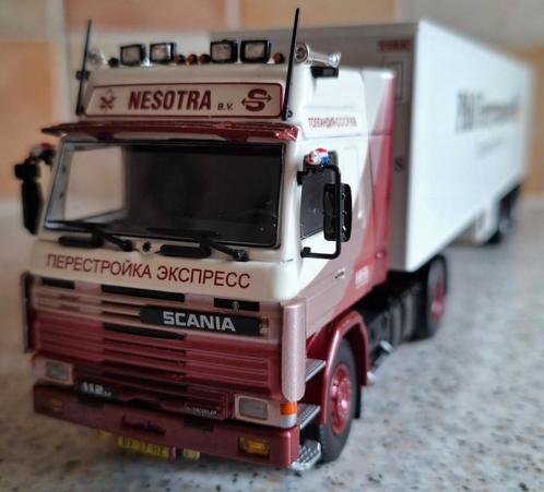 SCANIA 112M trekker met schuifzeilenoplegger "Holtima", Hobby en Vrije tijd, Modelauto's | 1:50, Nieuw, Bus of Vrachtwagen, Tekno