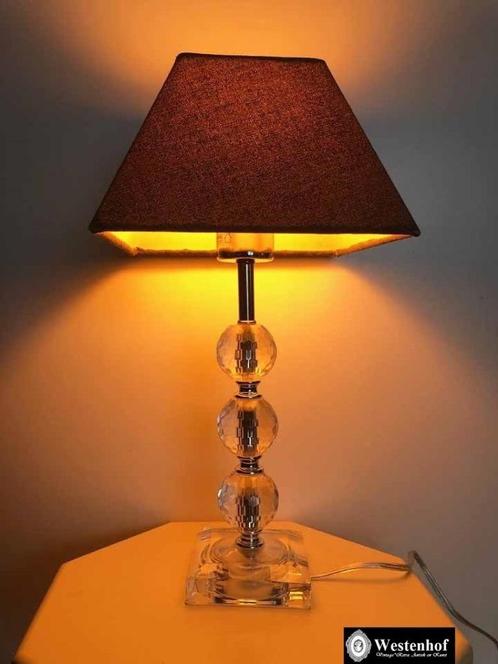Tafellamp glazen lampvoet met lampenkap grijs vierkant -, Huis en Inrichting, Lampen | Tafellampen, Gebruikt, Minder dan 50 cm