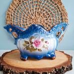 Staffordshire, prachtige blauwe cachepot/bloempot met roos, Antiek en Kunst, Ophalen of Verzenden