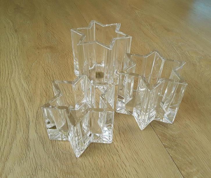 Set, 3 kristallen waxinelichthouders stervorm, Stella, Huis en Inrichting, Woonaccessoires | Kandelaars en Kaarsen, Zo goed als nieuw