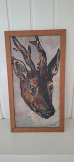 Olieverf Schilderij Hert in Eiken Lijst, Antiek en Kunst, Ophalen