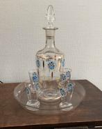 Antieke likeurset, met blauw,geel en goud beschilderd, Antiek en Kunst, Antiek | Glas en Kristal, Ophalen