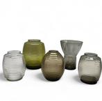 A.D. Copier. vijf Leerdam glazen ribbelvazen, Antiek en Kunst, Ophalen of Verzenden