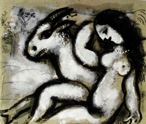 Marc Chagall (1887) Kl Lithografie "Naakte Herderin" Ges Gen, Antiek en Kunst, Kunst | Litho's en Zeefdrukken, Ophalen of Verzenden
