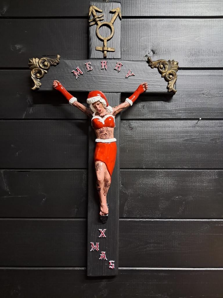 Trans kerstvrouw jezus zeer uniek object silly art, Verzamelen, Beelden en Beeldjes, Ophalen of Verzenden