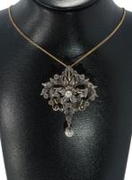 Grote diamanten antieke 14k gouden ketting hanger broche, Verzenden, Goud, Hanger, Met edelsteen